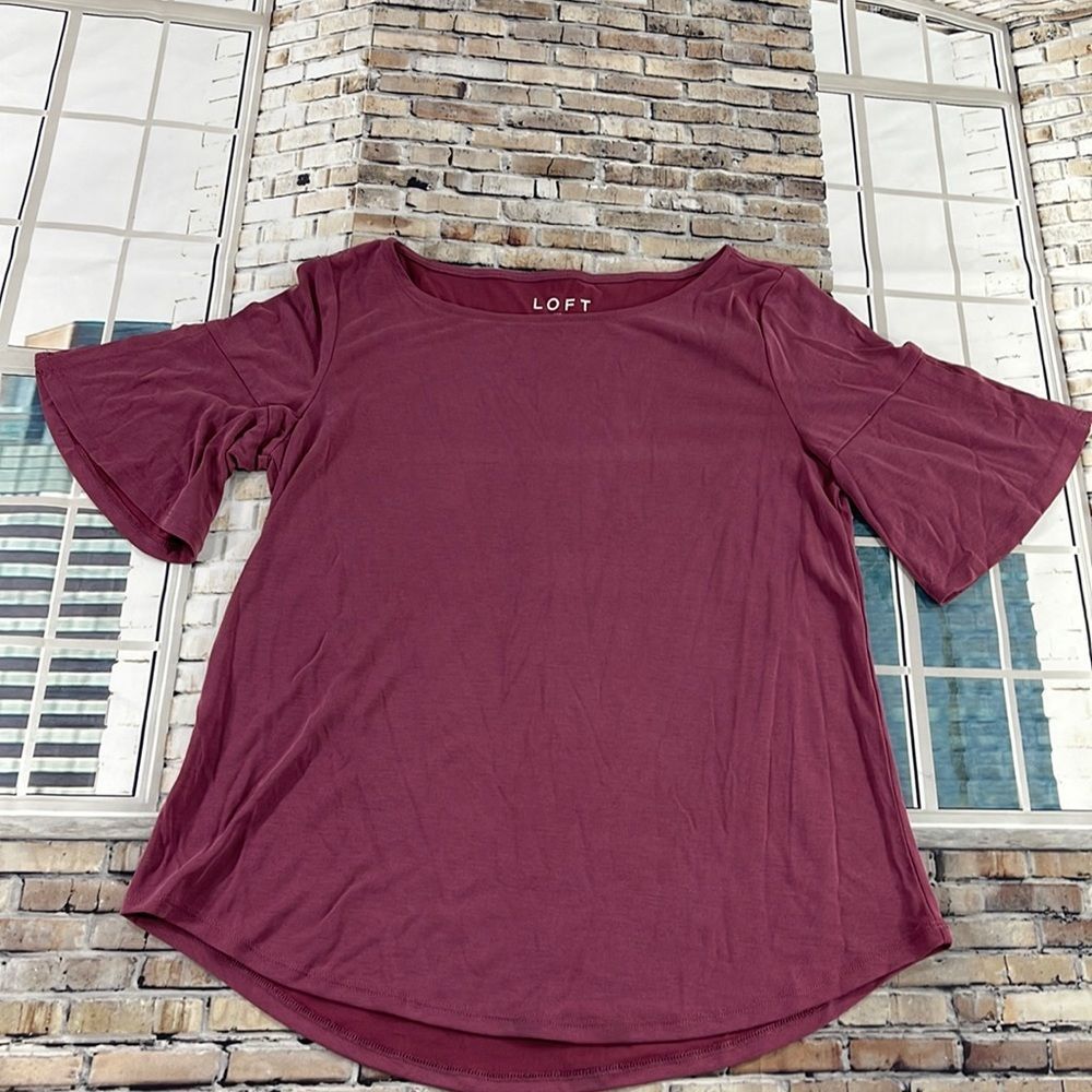 NWT Women’s Loft Purple Short Bell Sleeve Casual Shirt (MP) GD22